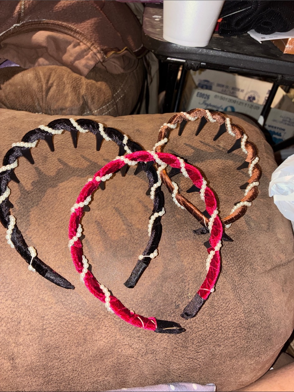Velvet Pearl Twist Headband - Pink, Black, Brown